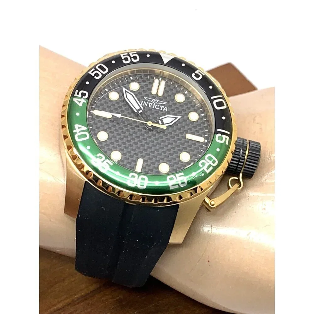 Invicta Men's Watch 35661 Pro Diver Quartz Gold Black Green Bezel Rubber…